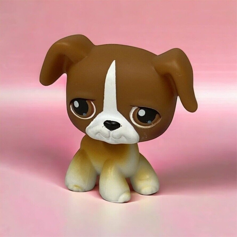 Littlest Pet Shop #25 Brown White Boxer Brown Eyes Dog Puppy Authentic
